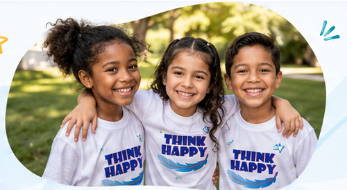 Three children smiling outdoors